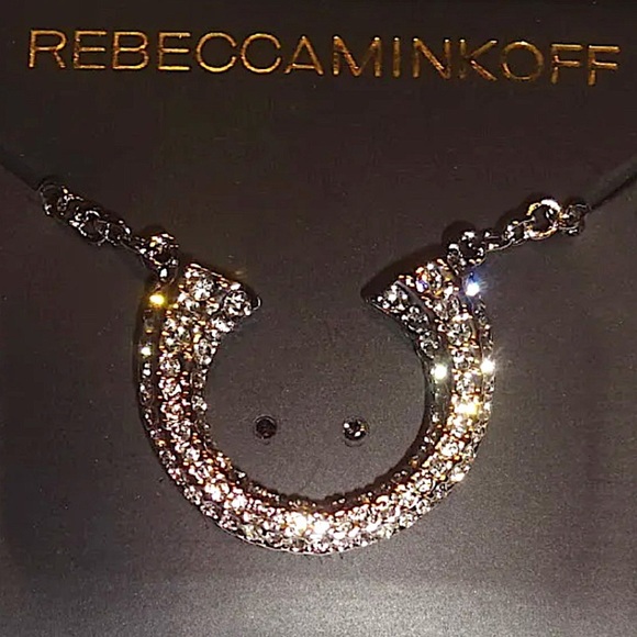 $78 Rebecca Minkoff Double Tusk Pendant Necklace Lobster Clasp Velvet Snap Pouch - Picture 4 of 9